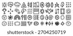 Random hand drawn doodle icons set with smiley faces, stars, flowers, arrows and symbols. Vector illustration