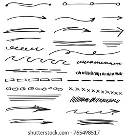 Random hand drawn lines doodle style marker brush set