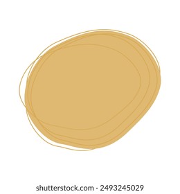 Random hand drawn oval spot with curve strokes in trendy sandy shades isolated on white. Copyspace