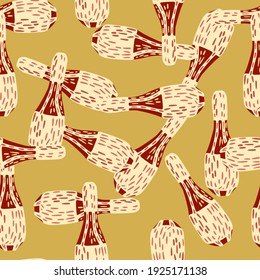 Random hand drawn style seamless pattern with juggler circus print. Ocher background. Simple design. Vector illustration for seasonal textile prints, fabric, banners, backdrops and wallpapers.