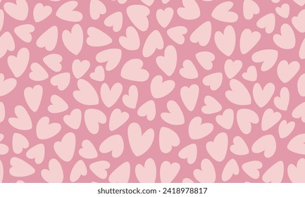 Random hearts seamless pattern on pale pink background. Romantic repeated texture with love symbol. Various heart shapes ornament. Vector illustration design for textile, fabric, backdrop, packaging.