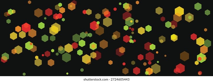 Elementos hexagonales al azar en Colores de otoño en hexágono de Anuncio oscuro, abstracto, geométrico