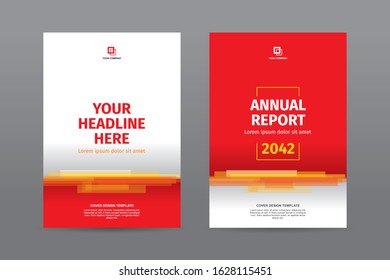 Random horizontal stacked transparent orange bars on white red background, A4 size book cover template for annual report, magazine, poster, brochure, proposal, company profile, booklet