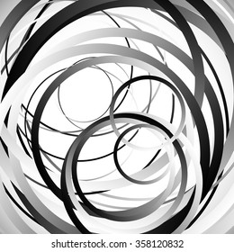 Random intersecting circles, rings. Abstract monochrome, grayscale vector element.