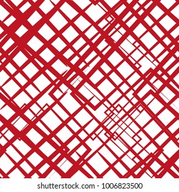 Random intersecting lines abstract geometric pattern.Striped repeating background.White and red grid texture