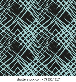 Random intersecting lines abstract geometric pattern.Black and blue grid texture