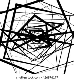 Random intersecting lines. Abstract monochrome geometric art.