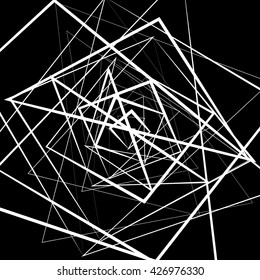 Random intersecting lines. Abstract monochrome geometric art.