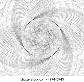 Random intersecting lines, geometric monochrome art. Random chaotic, curvy lines.
