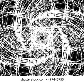 Random intersecting lines, geometric monochrome art. Random chaotic, curvy lines.