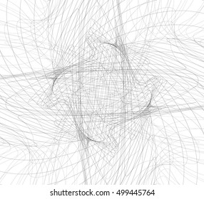Random intersecting lines, geometric monochrome art. Random chaotic, curvy lines.