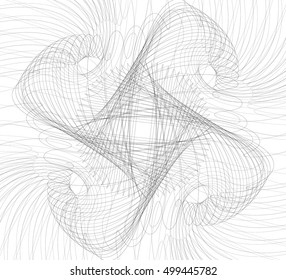 Random intersecting lines, geometric monochrome art. Random chaotic, curvy lines.