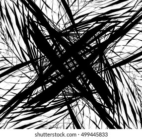 Random intersecting lines, geometric monochrome art. Random chaotic, curvy lines.