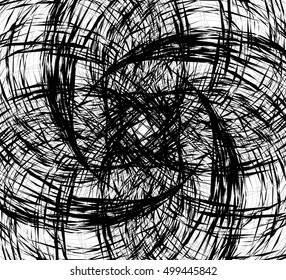 Random intersecting lines, geometric monochrome art. Random chaotic, curvy lines.