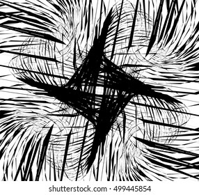 Random intersecting lines, geometric monochrome art. Random chaotic, curvy lines.