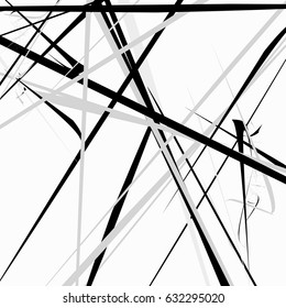 Random intersecting lines geometric pattern. Abstract geometric black and white texture