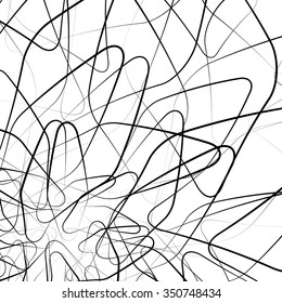 Random intersecting wiggly, sinuous, tangled lines. abstract vector.