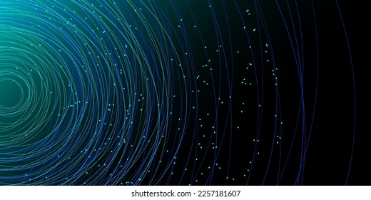 Random interweaving of lines and dots on a black background. Technological background for design on the topic of artificial intelligence, neural networks, big data.