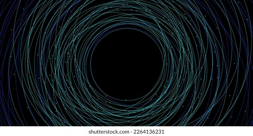 Random interweaving of lines and dots on a black background. Technological background for design on the topic of artificial intelligence, neural networks, big data.