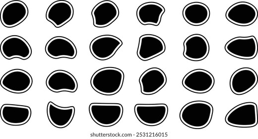 Random irregular blobs. Organic blob shapes irregular form. Set of blob icon abstract organic shapes. Liquid irregular blob oval circle. Set of blob shapes.