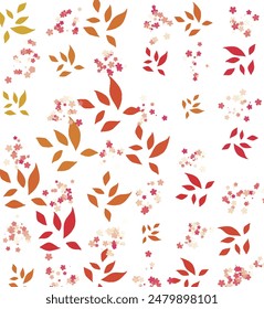 Random jasmine flower and leaf pattern art vector. Jasmine leaf and flower using brown orange and red gradation for wallpapper, background or fabric cloths textile.