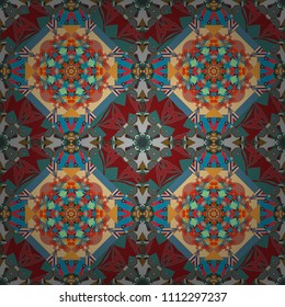 Random layout. Gift wrapping paper. Ornament made of various red, gray and blue shapes. Bed sheets and interior. Seamless abstract vector geometric pattern.
