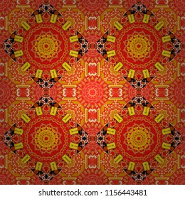Random layout. Ornament made of various brown, blue and gray shapes. Gift wrapping paper. Seamless abstract raster geometric pattern. Bed sheets and interior.