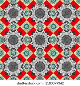 Random layout. Ornament made of various gray, pink and brown shapes. Seamless abstract vector geometric pattern. Bed sheets and interior. Gift wrapping paper.