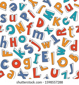 Random letters seamless background. Bold volumetric style. Hand drawn lettering typography texture for packaging, textile, wallpaper or wall decoration. Vector eps 10