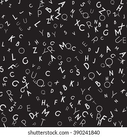 Random letters seamless pattern. Abstract background with alphabet. Creative wallpaper design in office style. Mix of letters. Latin ABC. Promotion of reading, publishing and copyright. Vector