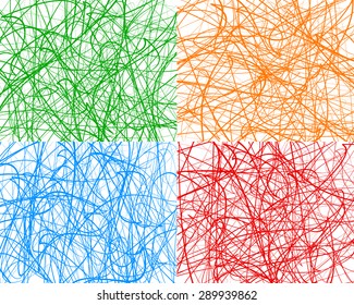 Random lines, abstract wavy lines. Vector background. Set of 4 colors, with different textures.