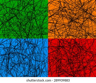 Random lines, abstract wavy lines. Vector background. Set of 4 colors, with different textures.