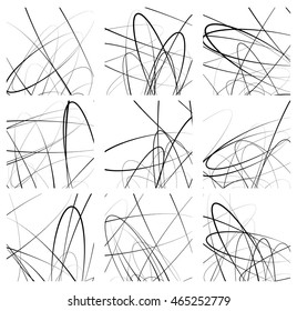 Random lines artistic element / pattern set. Non figural monochrome geometric compositions.
