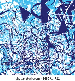 Random lines, shapes geometric abstract art. Colorful (duotone) scattered design artistic illustration. Irregular, clutter noise, glitch illustration. Chaotic random geometry art