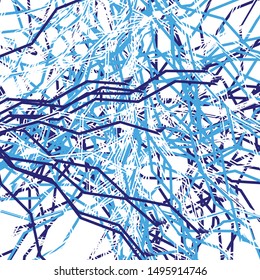 Random lines, shapes geometric abstract art. Colorful (duotone) scattered design artistic illustration. Irregular, clutter noise, glitch illustration. Chaotic random geometry art