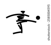 random lines silhouette of people jumping kicking ball logo vector