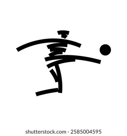 random lines silhouette of people jumping kicking ball logo vector