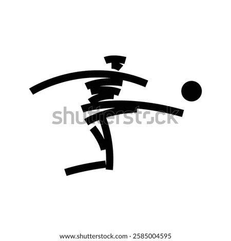 random lines silhouette of people jumping kicking ball logo vector