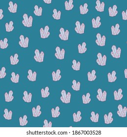 Random little crystals seamless pattern. Doodle magic minerals on turquoise background. Designed for fabric design, textile print, wrapping, cover. Vector illustration.