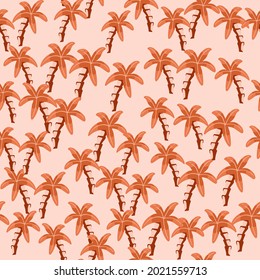Random kleine orangefarbene Palmenelemente nahtloses Muster. Pastellrosa Hintergrund. Tropische Botanik-Ornamente. Entworfen für Stoffdesign, Stoffdruck, Umhüllung, Abdeckung. Vektorgrafik.