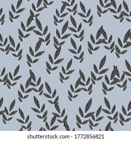 Random located brown twigs with dashes on light blue background. Botanic seamless pattern. Vector illustration. Designed for textile, wallpaper, wrapping paper, kids clothes.