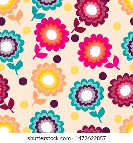 random magenta yellow and blue colorful abstract childish flowers on a light dots background. holiday and home style design