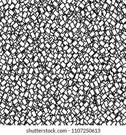 Random mosaic pieces. Linoleum. Drawing with black ink. Vector illustration.