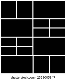 Random mosaic square tiles, photo collage template. Vector illustration. Picture frame composition portfolio collection