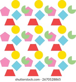 Formas geométricas multicolores al azar sobre un fondo blanco.