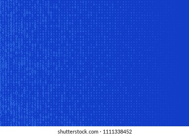 Random numbers 0 and 1. Background in a matrix style. Binary code pattern with digits on screen, falling character. Abstract digital backdrop. Vector illustration  