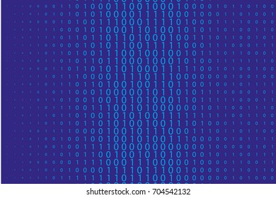 Random numbers 0 and 1. Background in a matrix style. Binary code pattern with digits on screen, falling character. Abstract digital backdrop. Vector illustration