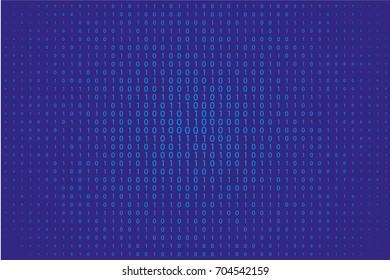 Random numbers 0 and 1. Background in a matrix style. Binary code pattern with digits on screen, falling character. Abstract digital backdrop. Vector illustration