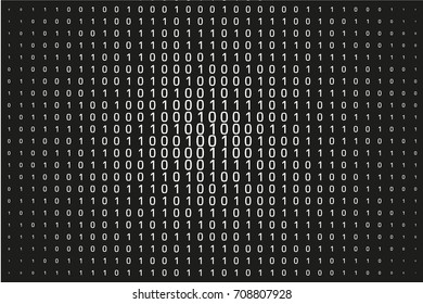 Random numbers 0 and 1. Background in a matrix style. Binary code pattern with digits on screen, falling character. Abstract digital backdrop. Vector illustration 
