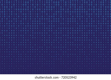Random numbers 0 and 1. Background in a matrix style. Binary code pattern with digits on screen, falling character. Abstract digital backdrop. Vector illustration